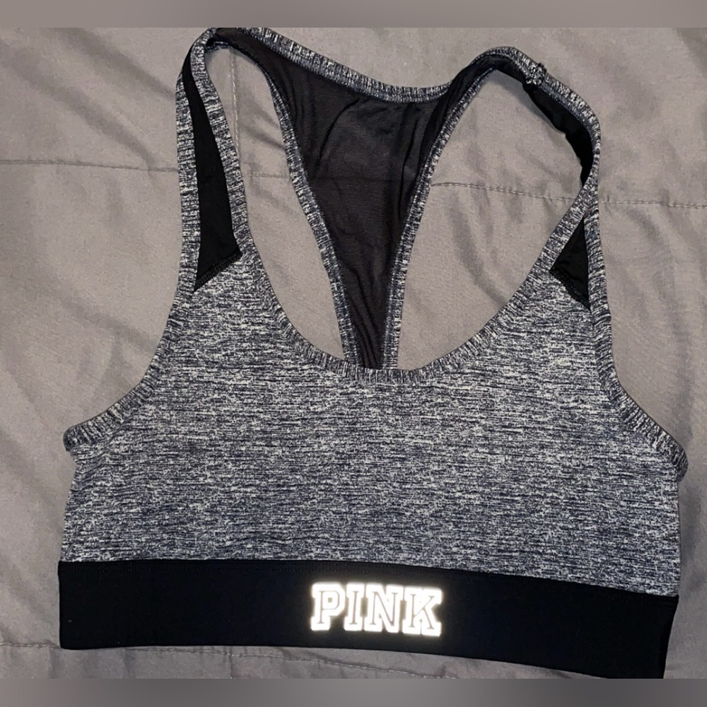 PINK Victoria's Secret Heathered Black Sports Bra
